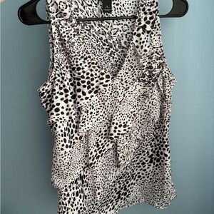 White House Black Market Black & White Ruffled Animal-Print Camisole